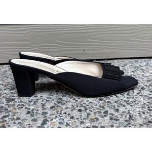 Salvatore Ferragamo Boutique Black Fabric Buckle Open Toe Block Heels 7.5 Italy